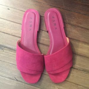 Pink suede flats
